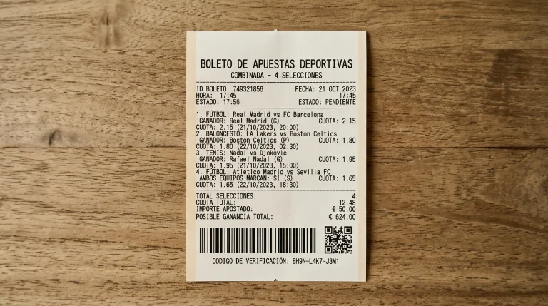 Boleto de apuestas deportivas con múltiples selecciones de partidos NBA