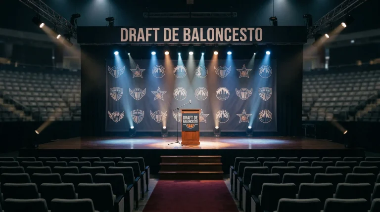 Escenario del Draft NBA con jóvenes jugadores esperando ser seleccionados
