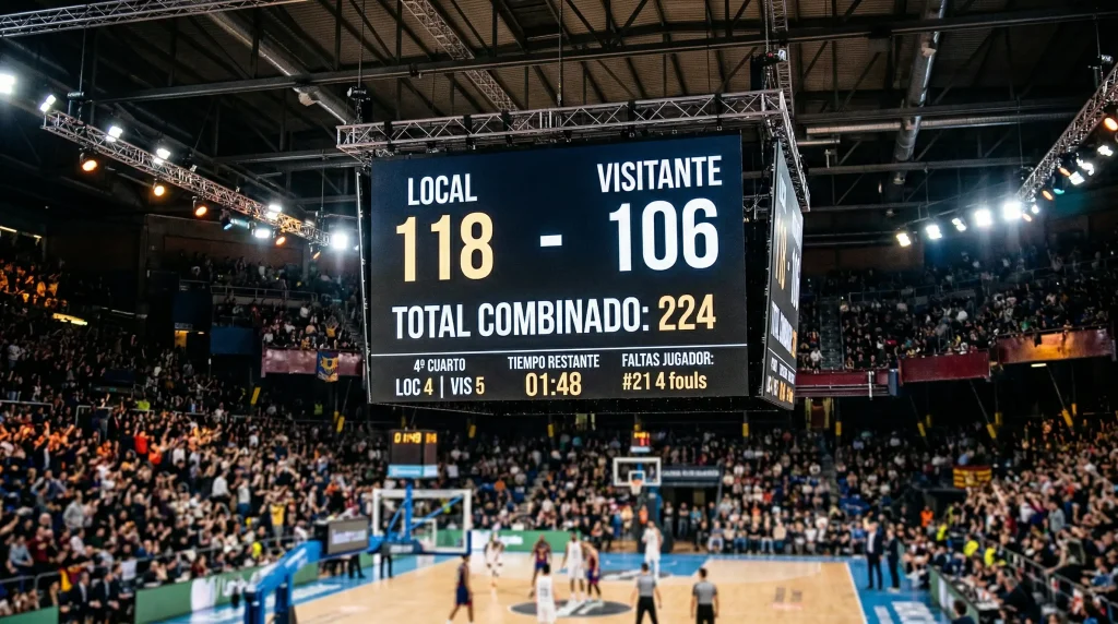 Marcador electrónico de partido NBA con puntuación total alta