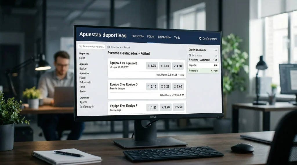 Pantalla de casa de apuestas mostrando cuotas en formato decimal