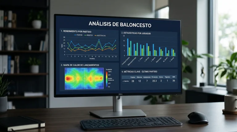Pantalla de ordenador mostrando gráficos y estadísticas de baloncesto NBA
