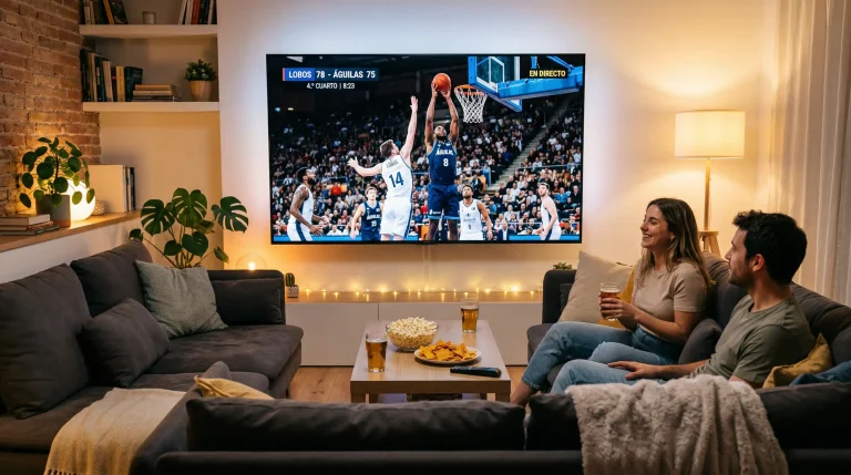 Pantalla de televisor mostrando partido NBA en directo